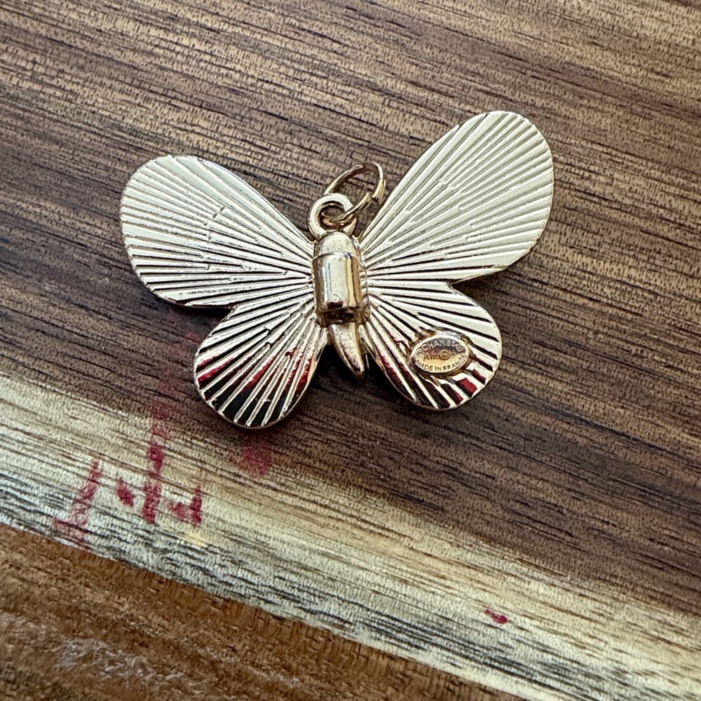CHANEL Gold and Light Blue Butterfly Zipper Pull - Picture 7 of 9